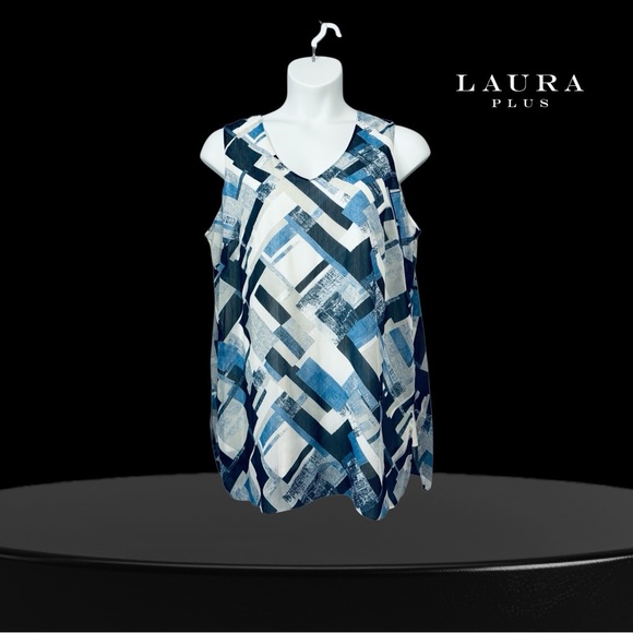 NWOT, Laura Plus, Sleeveless Tunic, Plus Size 1X, Blue, White, Gray - Picture 1 of 8
